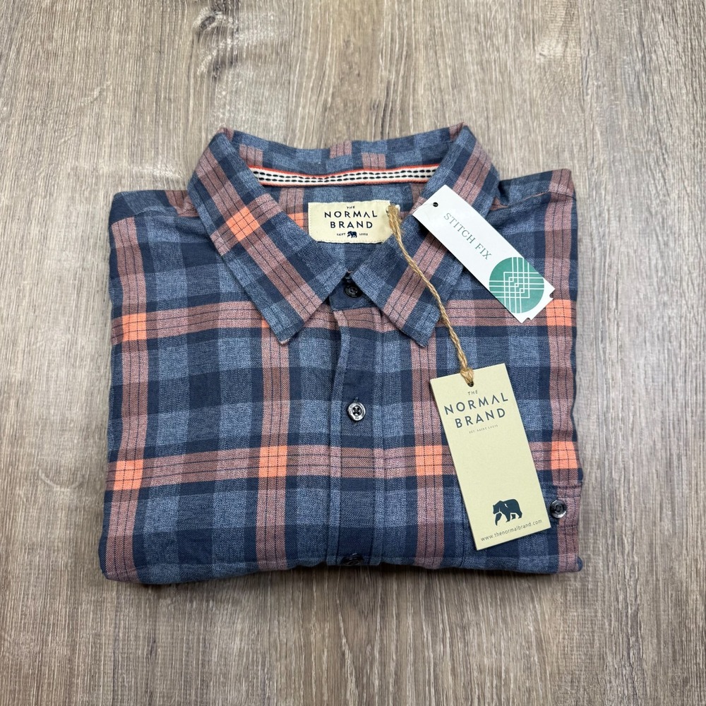 NWT Normal Brand Mens Navy Pink Plaid Classic Jasper Button Down Shirt Size 2XL